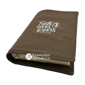 Faith opens doors - bibliaborító textil anyagból EFO / RÚF méretre BARNA