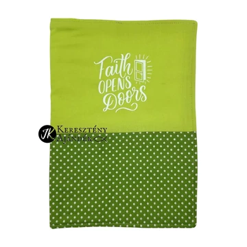Faith opens doors - bibliaborító textil anyagból EFO / RÚF méretre VILÁGOS-SÖTÉTZÖLD PÖTTYÖS