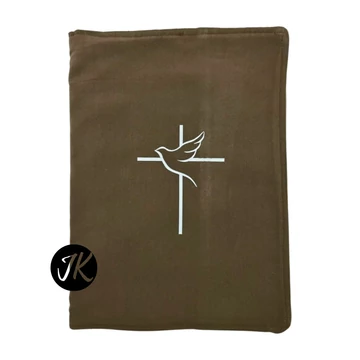 Kereszt és galamb - bibliaborító textil anyagból EFO / RÚF méretre BARNA