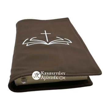 Biblia és kereszt - bibliaborító textil anyagból EFO / RÚF méretre BARNA