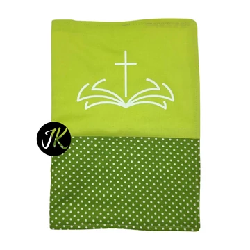 Biblia és kereszt - bibliaborító textil anyagból EFO / RÚF méretre VILÁGOS-SÖTÉTZÖLD PÖTTYÖS