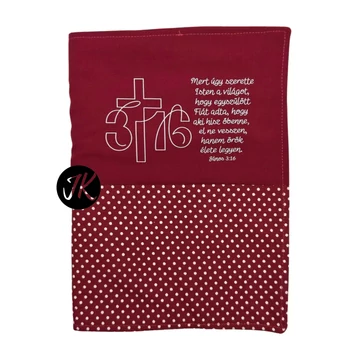 Mert úgy szerette Isten a világot - bibliaborító textil anyagból EFO / RÚF méretre BURGUNDI BORDÓ PÖTTYÖS