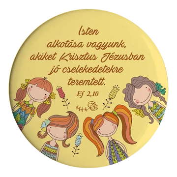 Isten alkotása vagyunk, akiket Krisztus Jézusban jó cselekedetekre teremtett. Ef 2,10 - igés, keresztény, tükör, népies grafikával