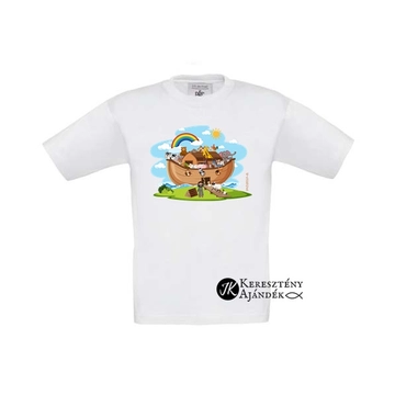 Noé bárkája - keresztény feliratos póló, kisfiúnak, kislánynak (1-2 évestől 9-11éves korig ) FEHÉR