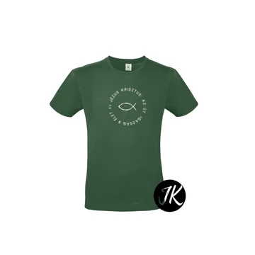 Jézus Krisztus az út, igazság és élet - igés, mintás, keresztény feliratos, kereknyakú férfi / unisex póló, PALACKZÖLD S - 2XL ( S )