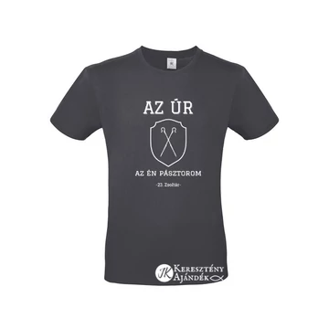 Az Úr az én pásztorom 23.Zsoltár - igés, mintás, keresztény feliratos, kereknyakú férfi / unisex póló, SZÜRKE S - 2XL ( S )