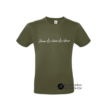 Jézus - Kávé - Amen - igés, mintás, keresztény feliratos, kereknyakú férfi / unisex póló, KHAKI S - 2XL méretben ( S )