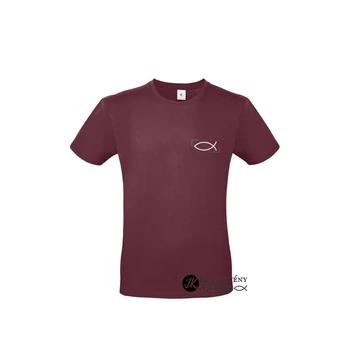 Ichthys / Keretes halas - igés, keresztény feliratos, kereknyakú férfi póló, burgundi BORDÓ színben S - 3XL  (S)