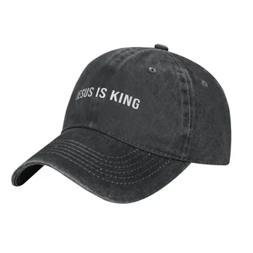 Jesus is King - igés, keresztény feliratos, farmer baseball sapka, sildes sapka, világos SZÜRKE színben, állítható méret, unisex fazon