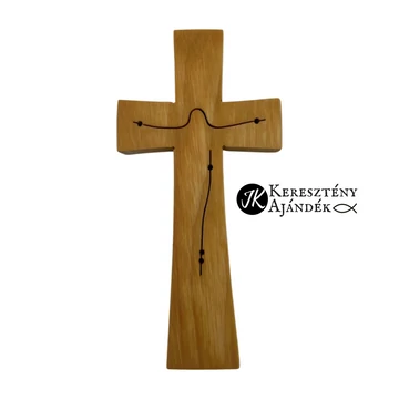 Jézus teste - falikereszt, fa kereszt, kicsi méret (világosbarna színű) Krisztus körvonallal / corpusszal