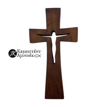 Jézus teste - falikereszt, fa kereszt, kicsi méret (sötétbarna színű) ( kivágott Krisztus körvonallal / corpusszal )