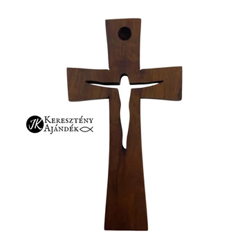 Jézus teste - falikereszt, fa kereszt, kicsi méret (sötétbarna színű) ( kivágott Krisztus körvonallal / corpusszal )