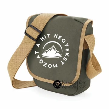 A hit hegyeket mozgat - feliratos, mini futártáska,messenger bag (keresztben hordható) KHAKI színű FEHÉR mintával