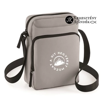 A hit hegyeket mozgat - feliratos, mini futártáska , messenger bag (keresztben hordható) SZÜRKE, fehér mintával