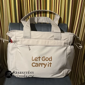 Let God Carry It - női, oversized tote bag / nagyméretű oldaltáska, keresztény felirattal VILÁGOSBARNA 21Literes