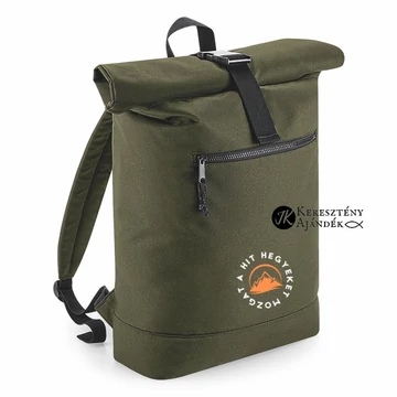 A hit hegyeket mozgat - igés, keresztény feliratos csavart tetejű, ( rolltop ) hátizsák KHAKI ZÖLD