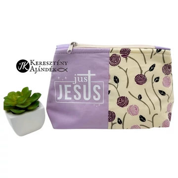 Just Jesus ( csak Jézus ) - keresztény feliratos, virágos, bélelt neszeszer ( cipzáras ) 