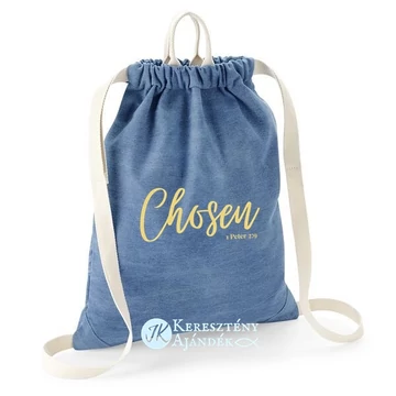 Chosen - igés, feliratos, keresztény hátizsák - Világoskék FARMER, arany színű felirattal
