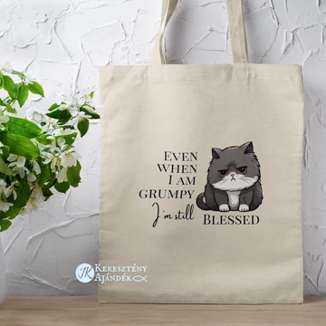 Even when I am grumpy, I'm still blessed - igés, feliratos, hosszúfülű, keresztény vászontáska ( NATÚR )