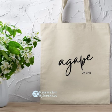 Agape Jn3:16 - igés, keresztény  feliratos, hosszúfülű, vászontáska NATÚR