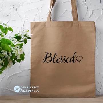 Blessed - igés, keresztény feliratos, hosszúfülű vászontáska BARNA