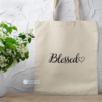 Blessed - igés, keresztény feliratos, hosszúfülű vászontáska NATÚR színben