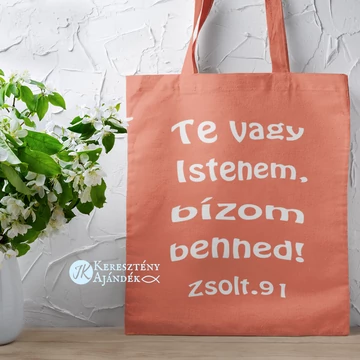 Te vagy Istenem, bízom benned! - igés, keresztény feliratos, hosszúfülű vászontáska KORALL fehér felirattal