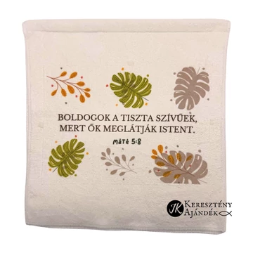 ÚJDONSÁG! Boldogok a tiszta szívűek, mert ők meglátják Istent Mt. 5:8 - igés, keresztény feliratos, FEHÉR törülköző, kéztörlő 35 x 75 cm ( leveles )