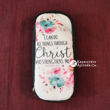 I can do all things through Christ, virágos - zippzáros ceruza -, sminkeszköz vagy tolltartó lányoknak
