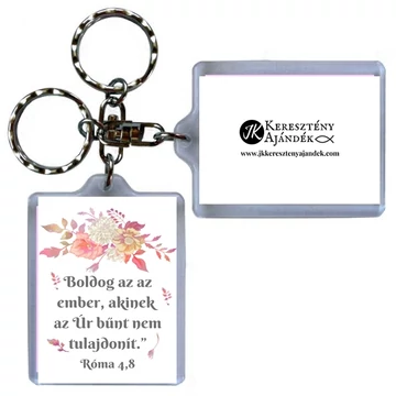 Igés kulcstartó - Boldog az az ember, akinek az Úr bűnt nem tulajdonít. Róma 4,8 ( keresztény feliratos, műanyag kulcstartó )