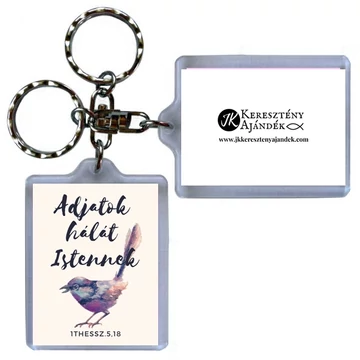 Igés kulcstartó - Adjatok hálát Istennek!  ( keresztény feliratos, műanyag kulcstartó )