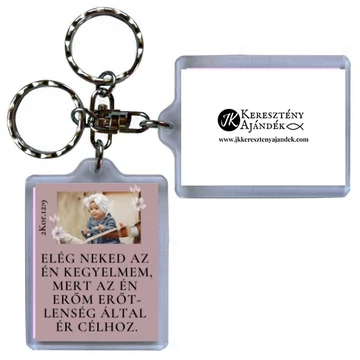 Igés kulcstartó - Elég neked az én kegyelmem, mert az én erőm erőtlenség által ér célhoz ( keresztény feliratos, műanyag kulcstartó )