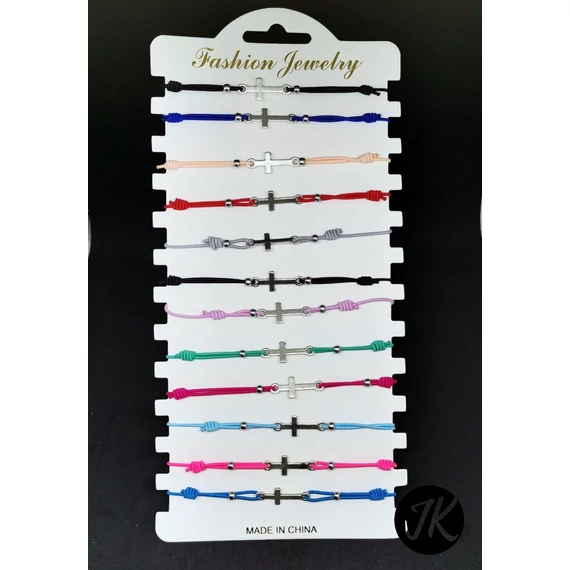 Keresztes ( ötvözet ), gumis, elasztikus zsinór karkötő, több színben (kereszt 21*10 mm ) VILÁGOSKÉK
