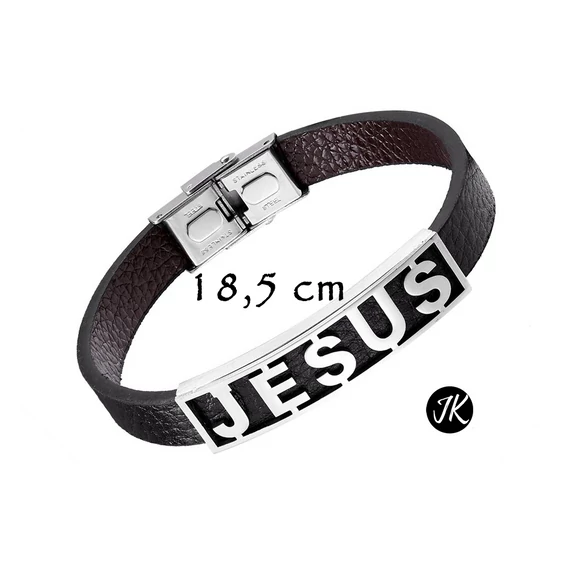 Jesus - nemesacél-vegán bőr férfi karkötő (18,5 cm)