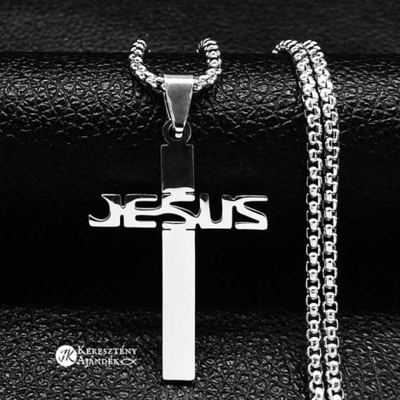 Jesus kereszt medálos - keresztény, nemesacél, férfi nyaklánc