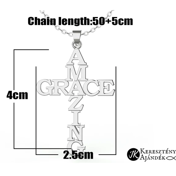 Amazing grace ( Csodálatos Kegyelem ) - keresztes, nemesacél, keresztény medálos női vagy férfi nyaklánc