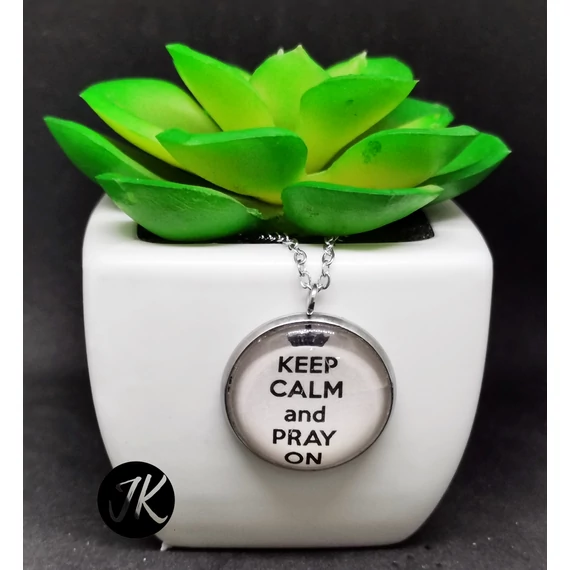 Keep calm and pray on - igés, keresztény feliratos, nemesacél szett, lógós fülbevalóval