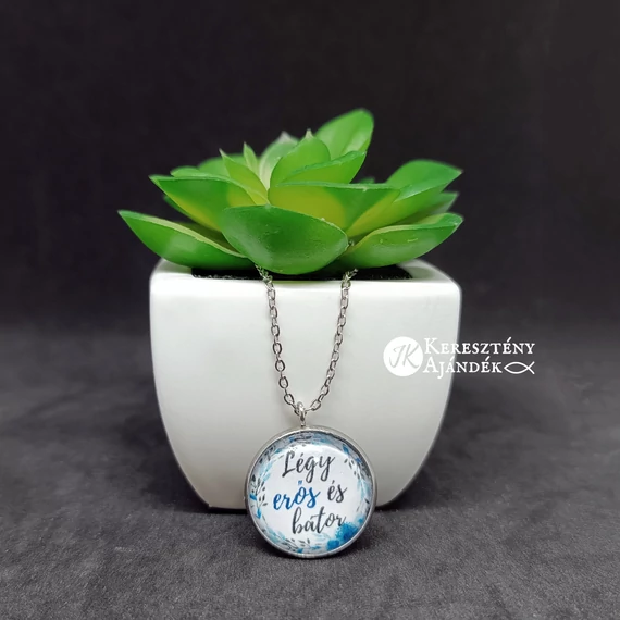 Légy erős és bátor- igés, keresztény,üveglencsés nemesacél szett, swarovski gyöngyös karkötővel