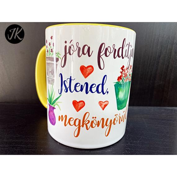 Jóra fordítja sorsodat Istened - igés, keresztény feliratos, kerámia bögre 330 ml SÁRGA