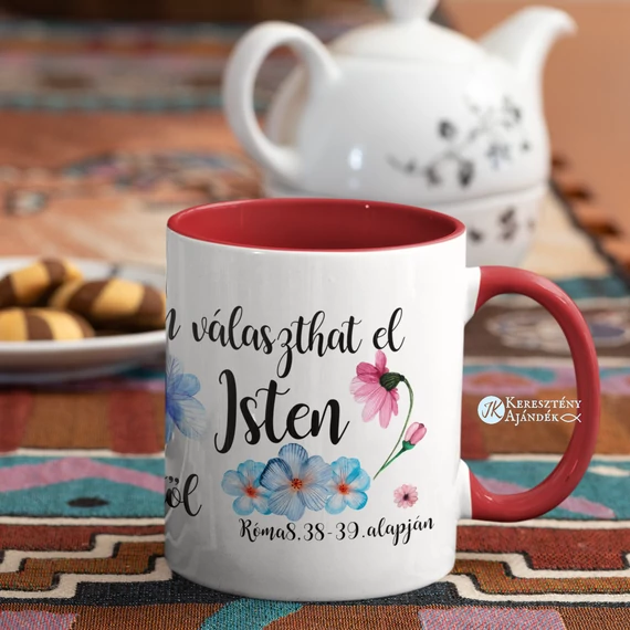 Semmi nem választhat el minket Isten szeretetétől - igés, keresztény feliratos, kerámia bögre 330 ml PIROS