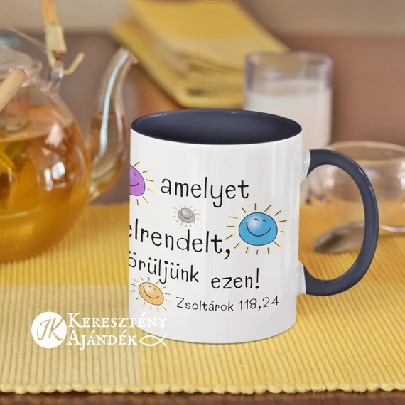Ez az a nap, amelyet az Úr elrendelt - igés, keresztény feliratos, kerámia bögre 330 ml SÖTÉTKÉK