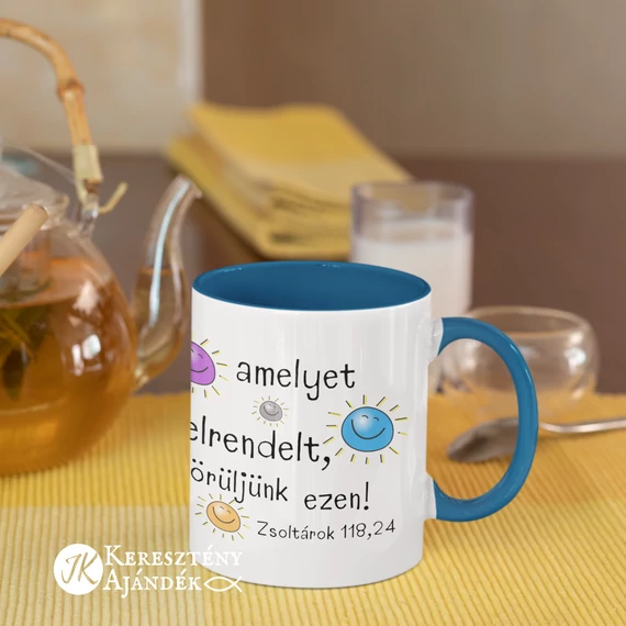 Ez az a nap, amelyet az Úr elrendelt - igés, keresztény feliratos, kerámia bögre 330 ml VILÁGOSKÉK