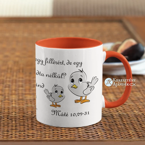 Nem úgy van, hogy két verebet adnak egy fillérért - igés, keresztény feliratos, kerámia bögre 330 ml NARANCS