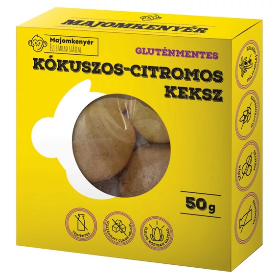 Majomkenyér Kókuszos-citromos keksz 50gr - tej -, cukor - és gluténmentes, édesítőszeres, PALEO