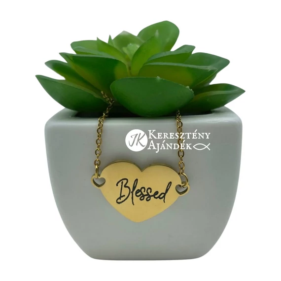 Blessed - gravírozott, keresztény feliratos, nemesacél, medálos női karkötő, állítható ARANY színű - ( min. 16 cm - max. 21 cm ) szív alakú