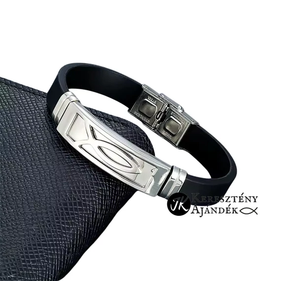 Ichthys ( halas ) - nemesacél - szilikon karkötő, férfiak számára ( 21 cm )