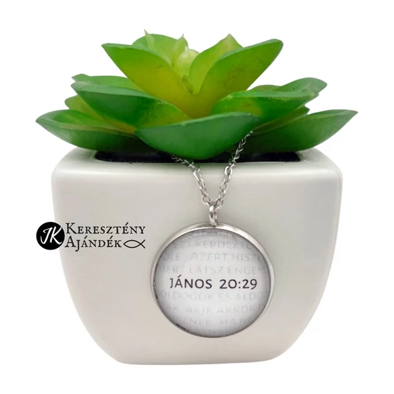 János 20:29: Mivel látsz engem, hiszel - igés, keresztény feliratos, üveglencsés nemesacél nyaklánc
