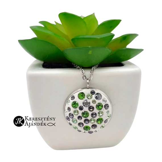 Fehér, swarovski kristályos (zöld, fekete, fehér) medálos, nemesacél nyaklánc ( 20 mm )