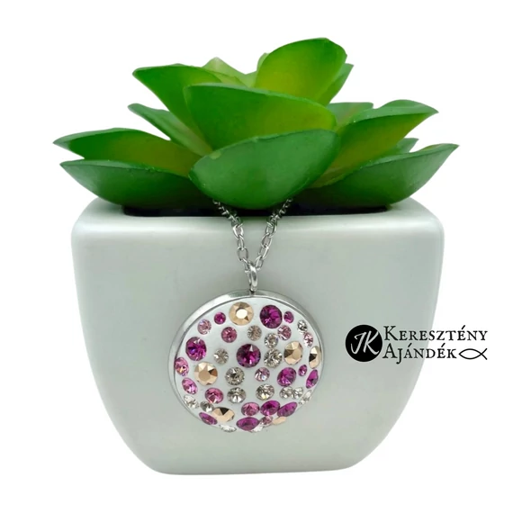 Lila / Pink -pezsgő, swarovski kristályos, medálos fülbevalós szett (nemesacél) 20 mm
