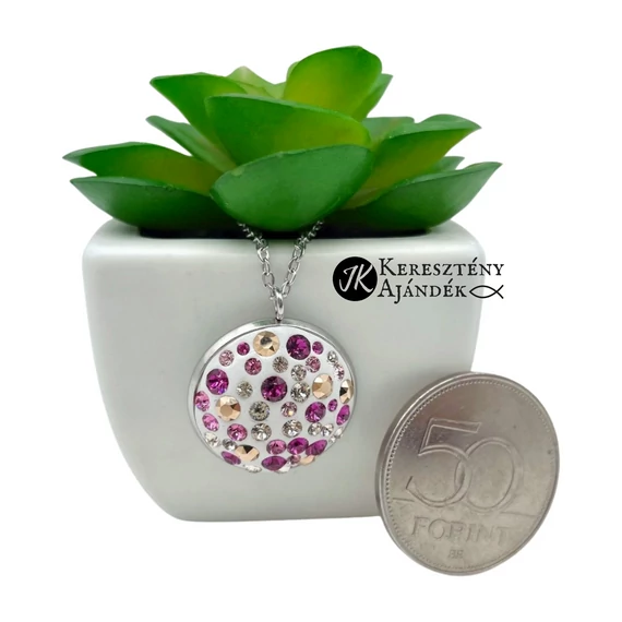Lila / Pink -pezsgő, swarovski kristályos, medálos fülbevalós szett (nemesacél) 20 mm